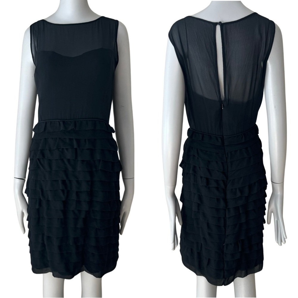 REISS Black Silk Dress Tiered Sheer Illusion Sleeveless LBD Cocktail Party